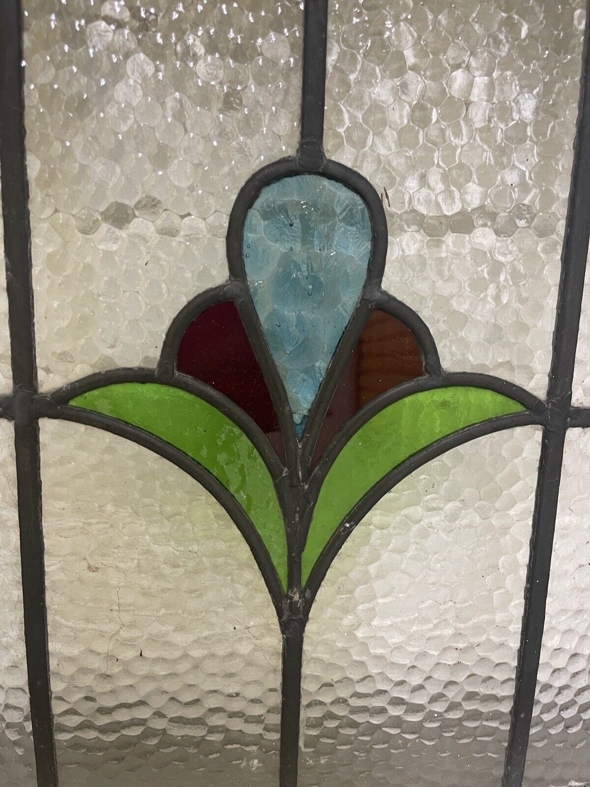 Reclaimed Leaded Light Stained Glass Art Nouveau Wooden Window Panel