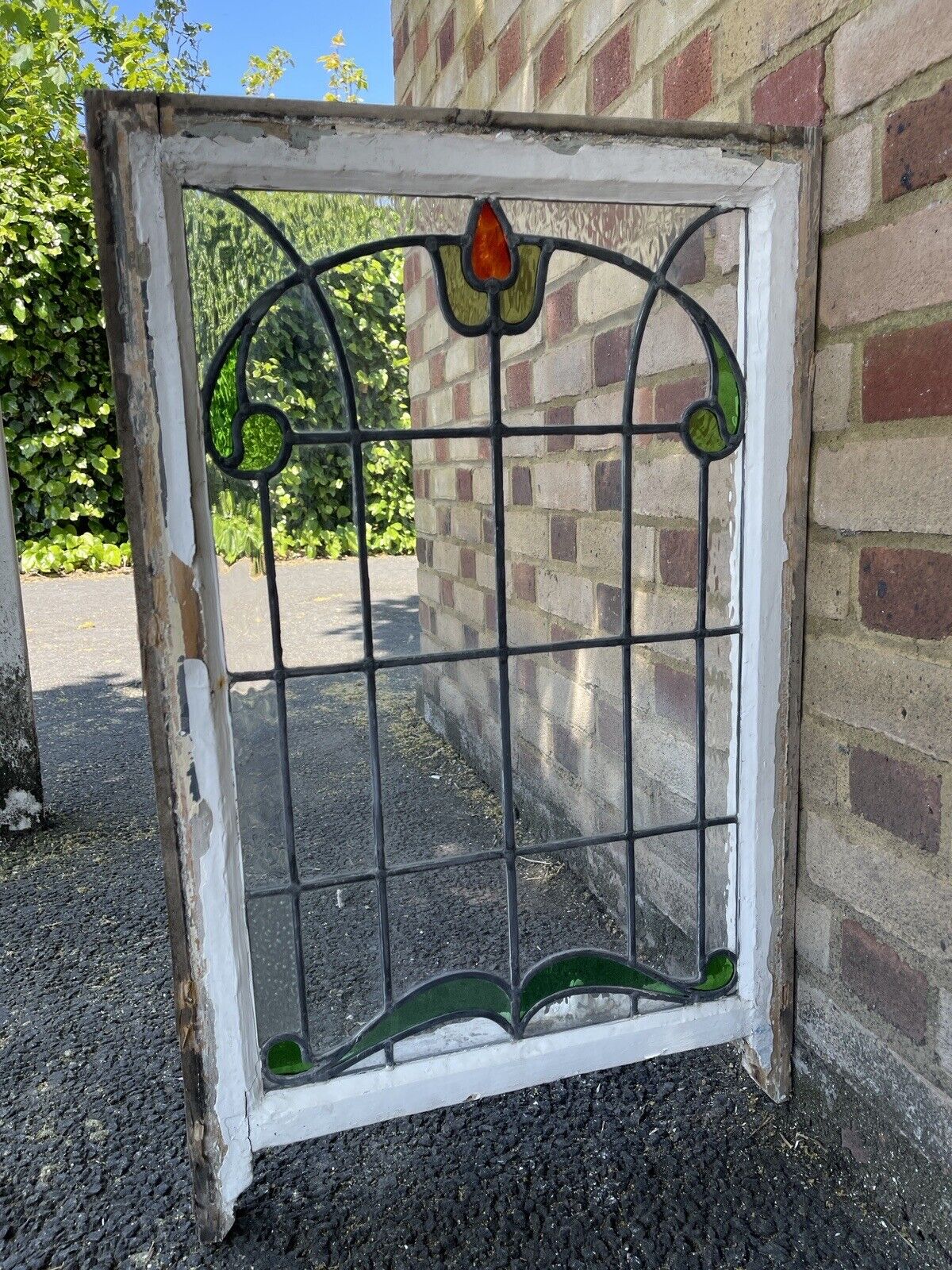 Reclaimed Leaded Light Stained Glass Art Nouveau Window Panel 835 x 530mm