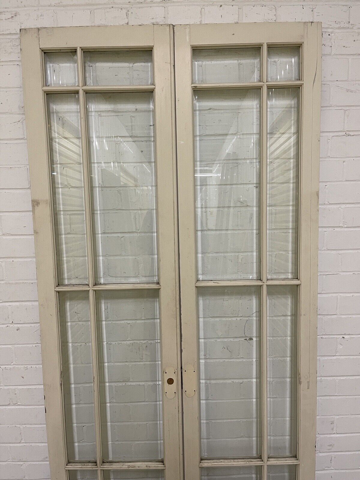 Reclaimed French Single Panel Bevelled Glass Wooden Double Doors 2005 x 900mm