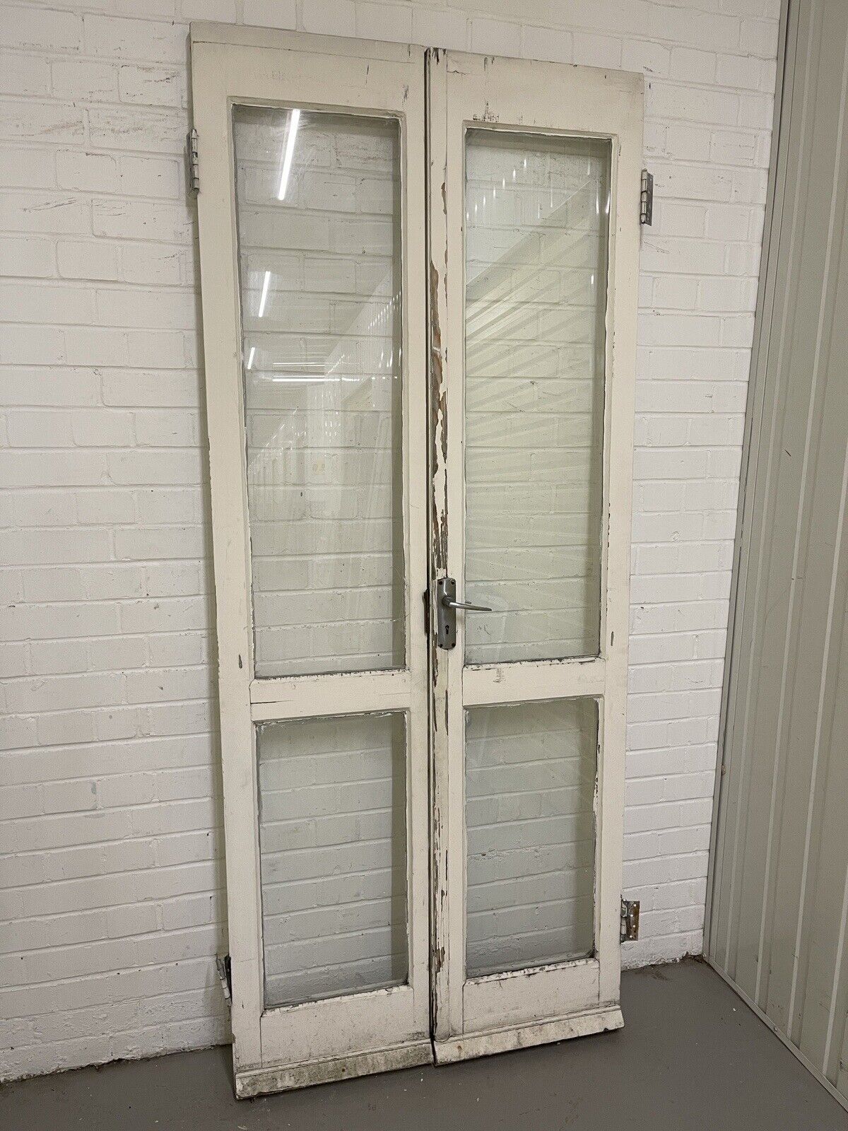 Reclaimed Old French Single Panel Glass Wooden Double Doors 2143 x 905mm