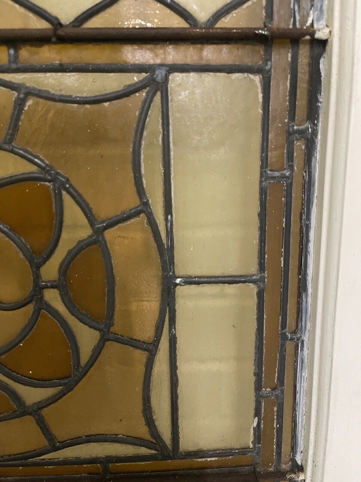 Reclaimed Leaded Light Stained Glass Art Nouveau Wooden Window Panel