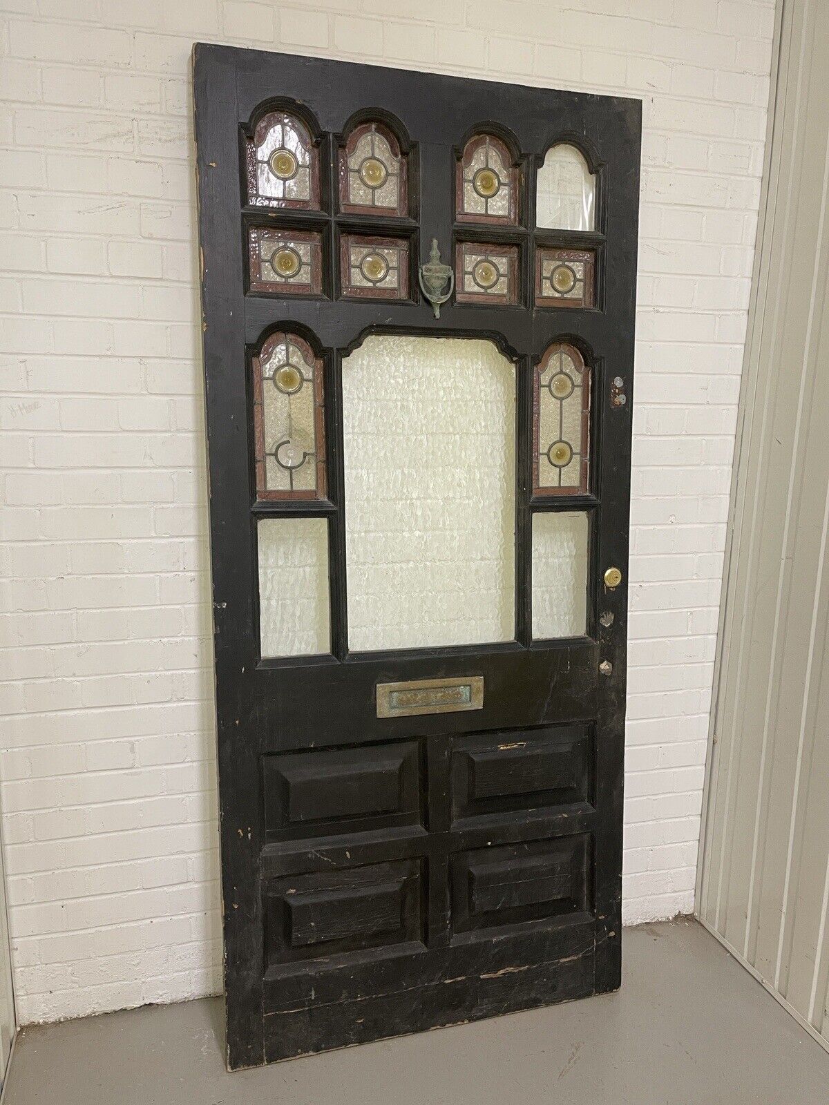 Reclaimed Victorian Edwardian Wooden Panel Stained Glass Front Door 2130 x 975