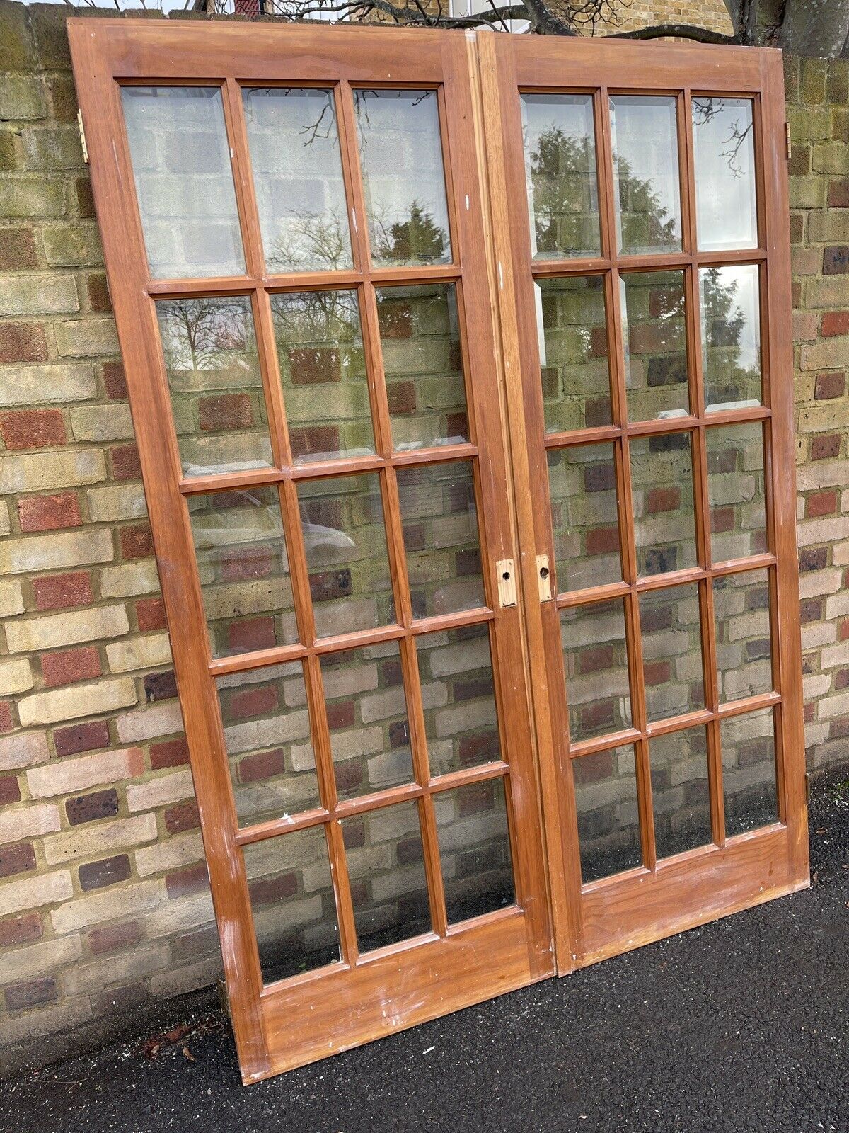 Reclaimed French Single Panel BEVELLED Glass Wooden Double Doors 2005 x 1480mm
