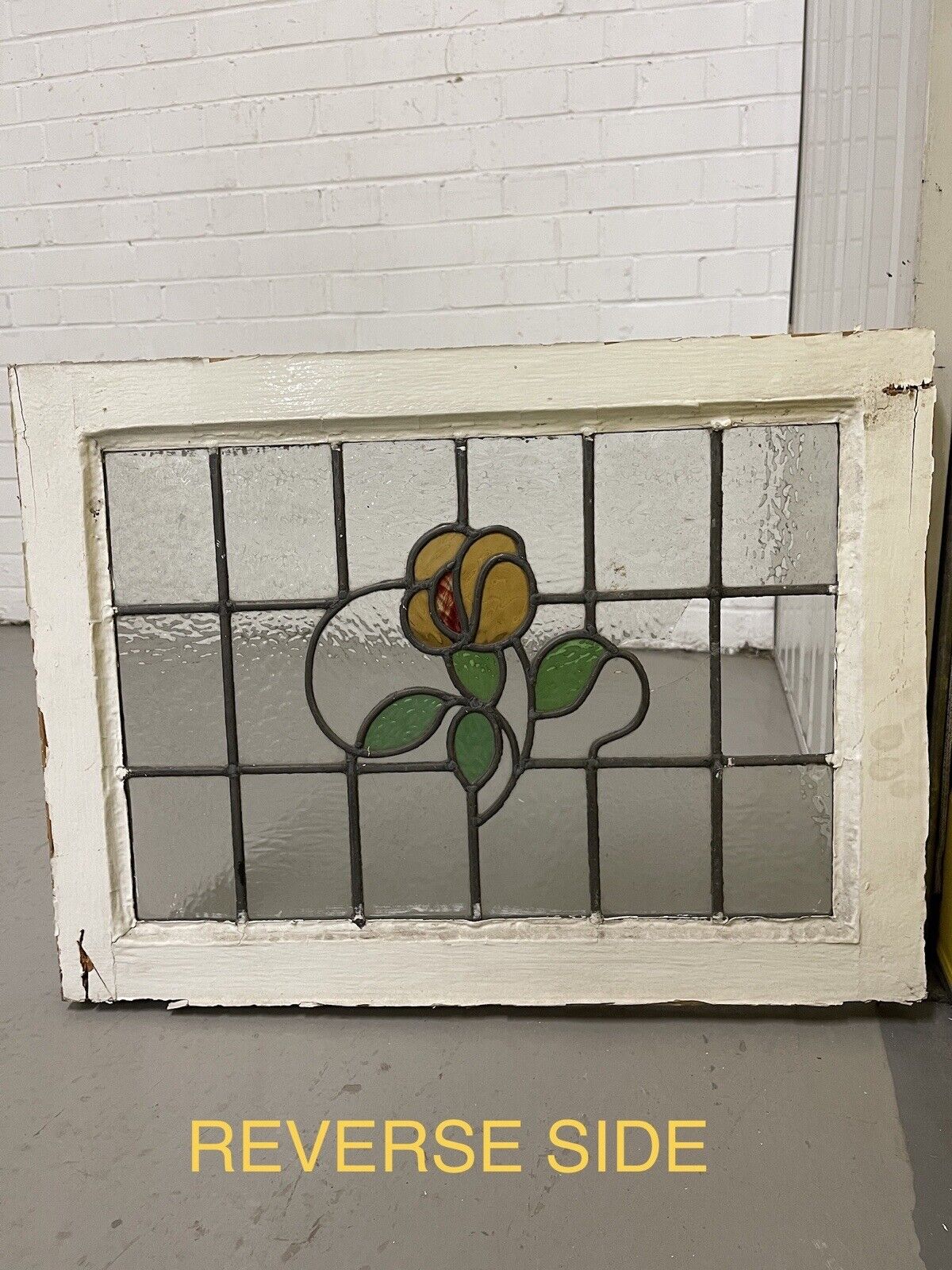 Reclaimed Leaded Light Stained Glass Art Nouveau Window Panel 620 x 460mm