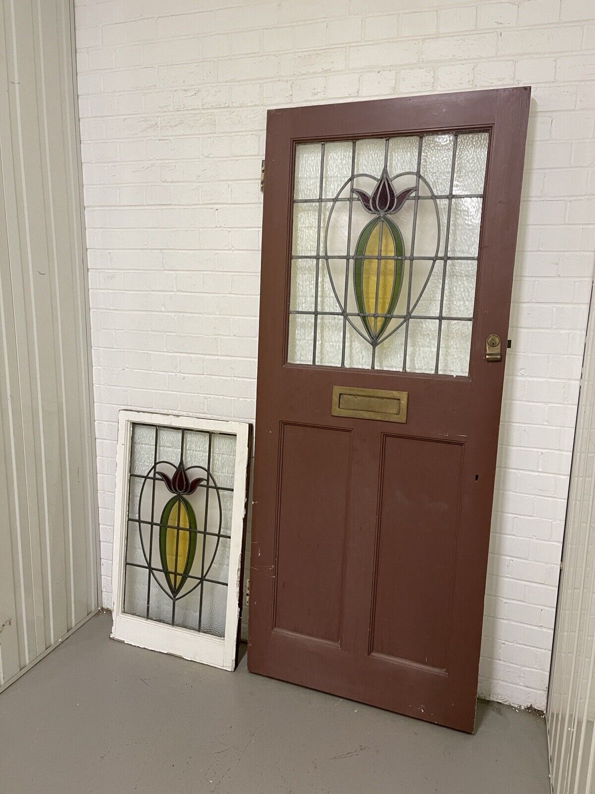 Reclaimed Victorian Wooden Panel Front Door With Stained Glass 1970mm x 810mm