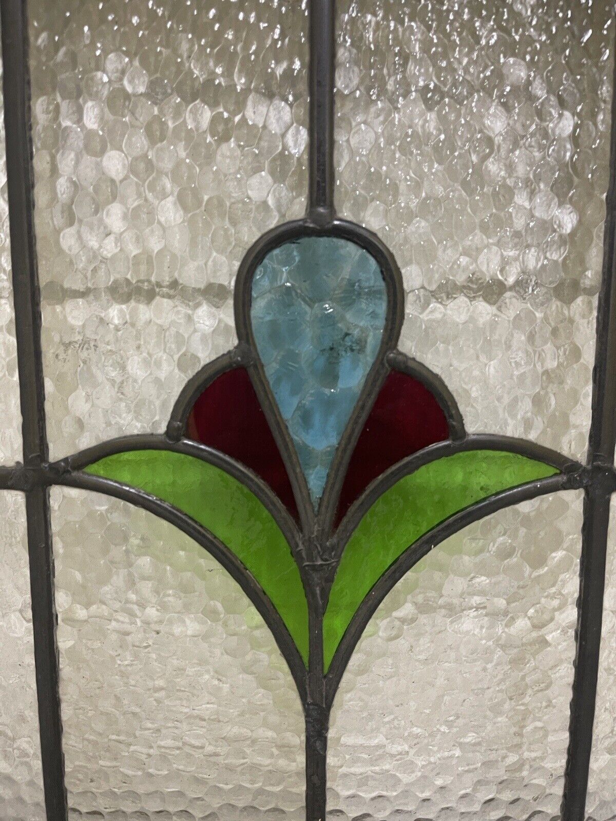 Reclaimed Leaded Light Stained Glass Art Nouveau Wooden Window Panel