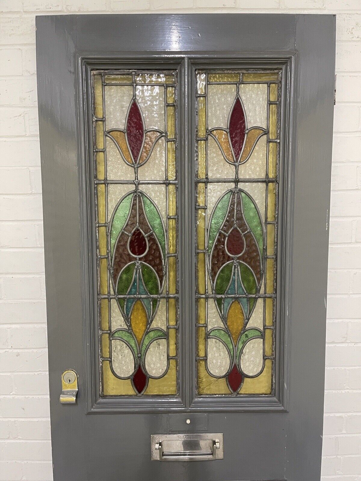 Reclaimed Victorian Edwardian Wooden Panel Stained Glass Front Door 1975 x 760mm