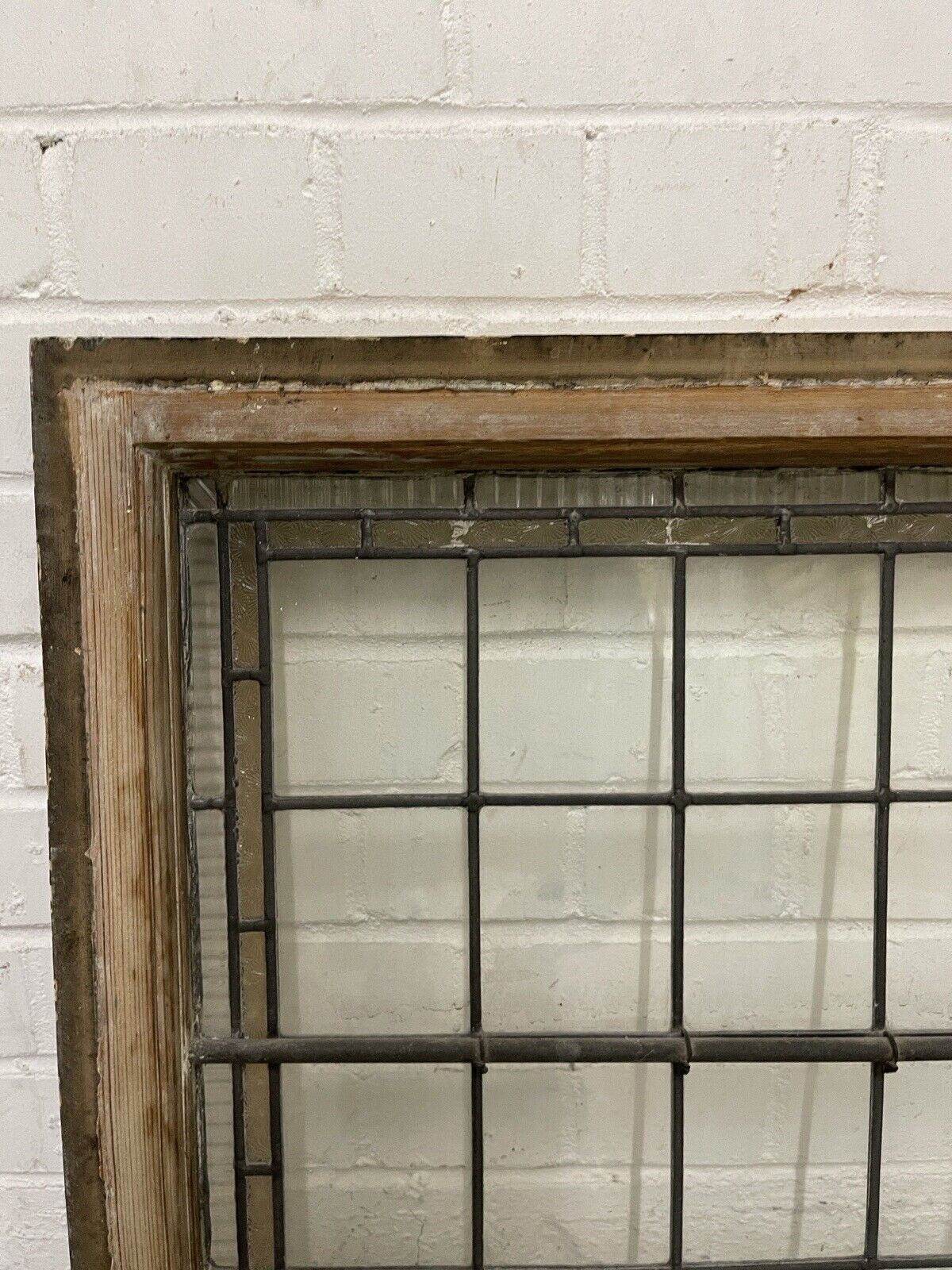 Pair Of Reclaimed Leaded Light Stained Glass Wooden Window Panels