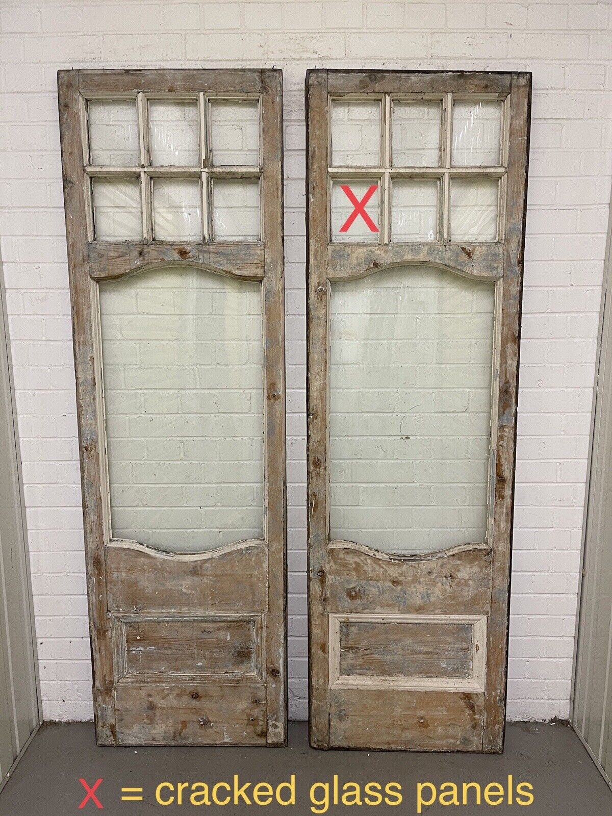 Reclaimed Georgian French Single Panel Glass Wooden Double Doors 2040 x 1245mm