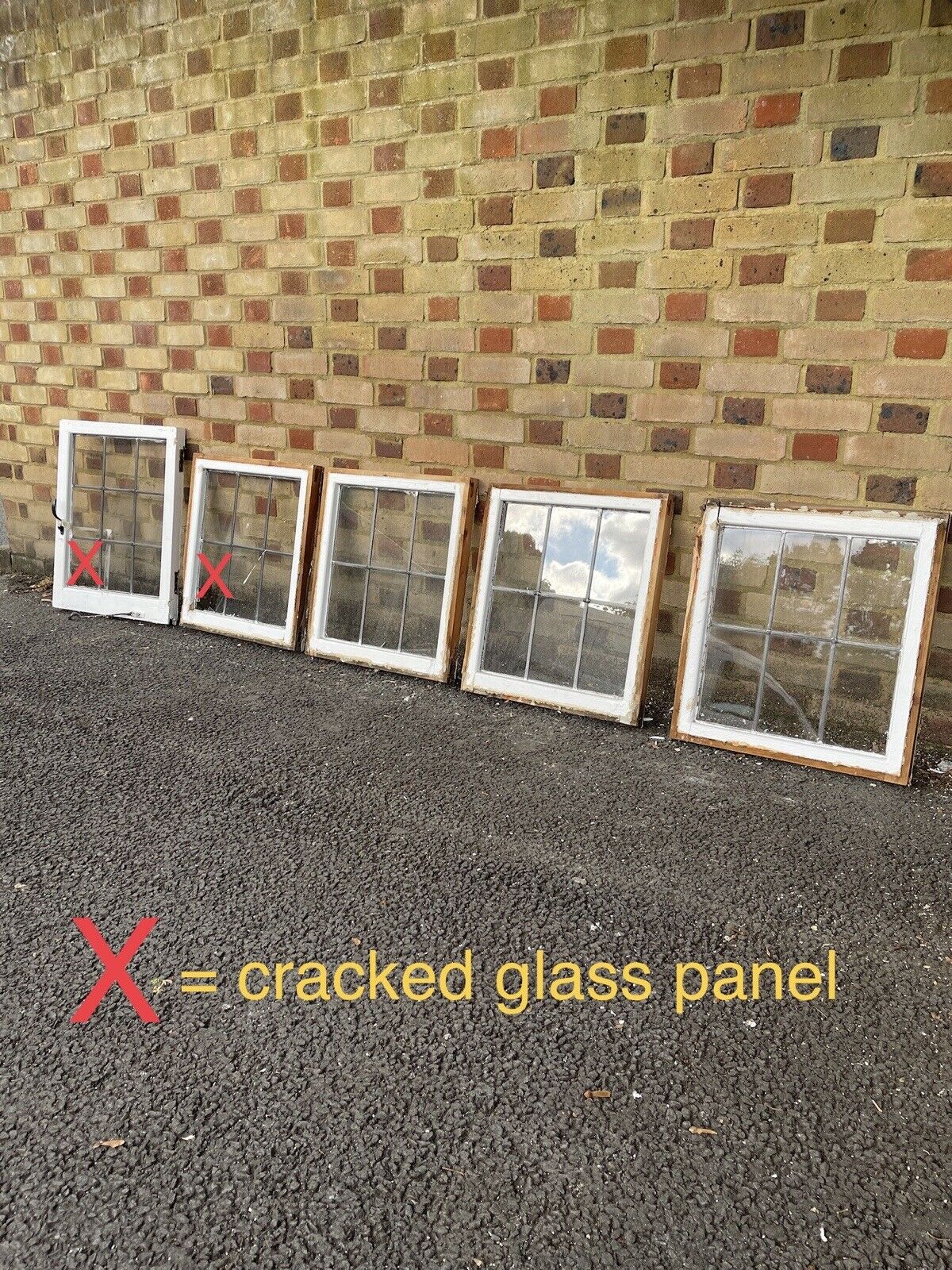 Job Lot Of 5 Reclaimed Leaded Light Panel Wooden Windows