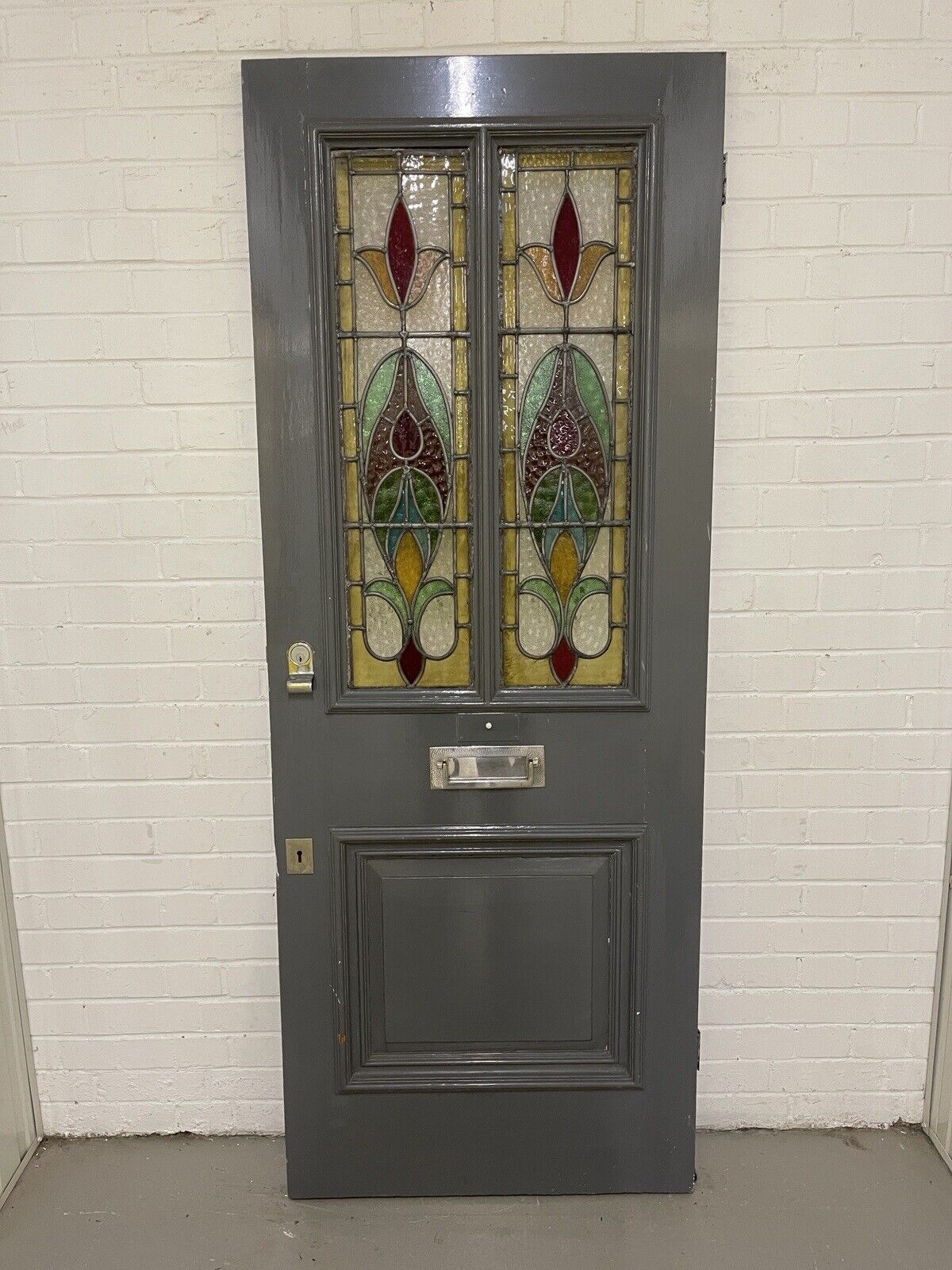 Reclaimed Victorian Edwardian Wooden Panel Stained Glass Front Door 1975 x 760mm