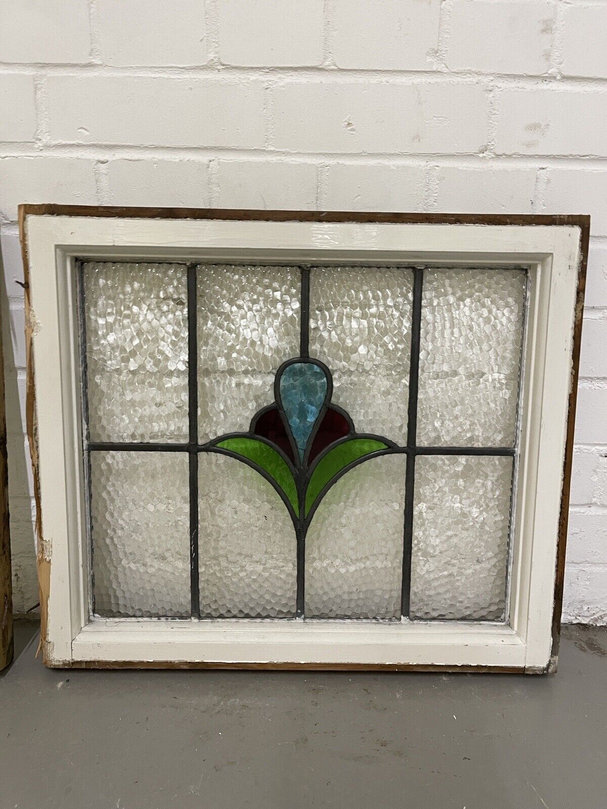 Reclaimed Leaded Light Stained Glass Art Nouveau Wooden Window Panel