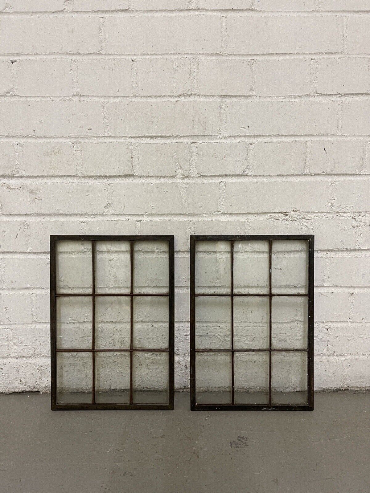 Pair Of Reclaimed Arts & Crafts Copper Window Glass Panes Panels 363mm x 255mm