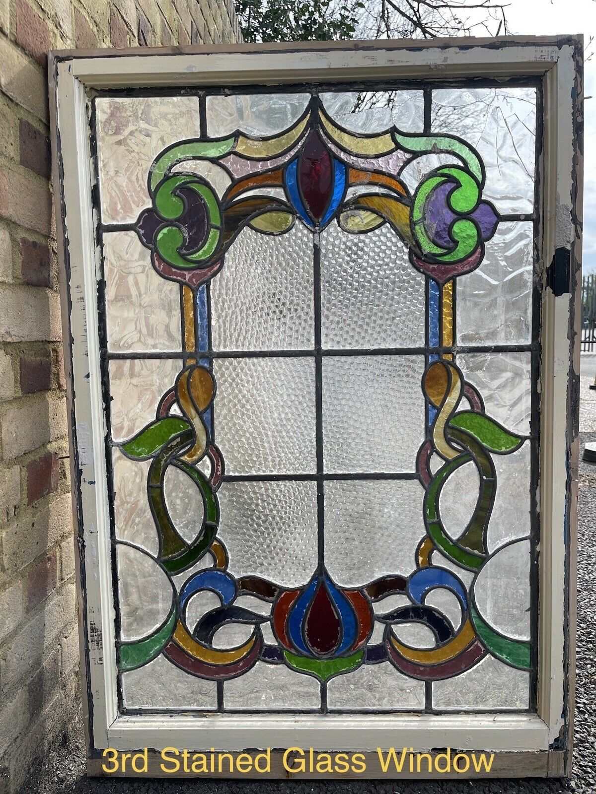 Job Lot Of Four Reclaimed Leaded Light Stained Glass Art Nouveau Window Panels