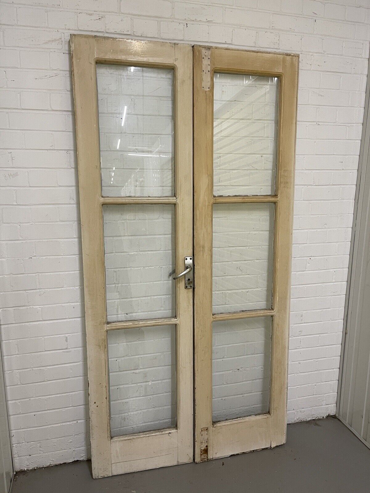 Reclaimed Old French Single Panel Glass Wooden Double Doors 1970mm x 1110mm