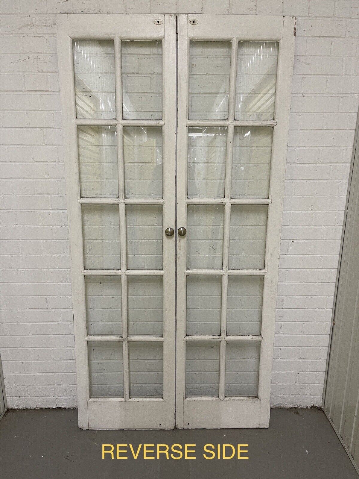 Reclaimed Old French Single Panel Glass Wooden Double Doors 1990mm x 1110mm