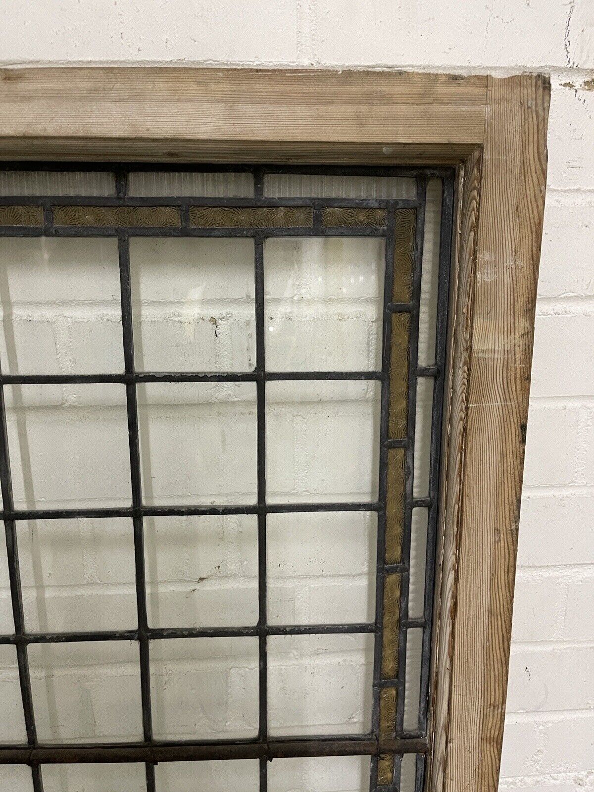 Pair Of Reclaimed Leaded Light Stained Glass Wooden Window Panels