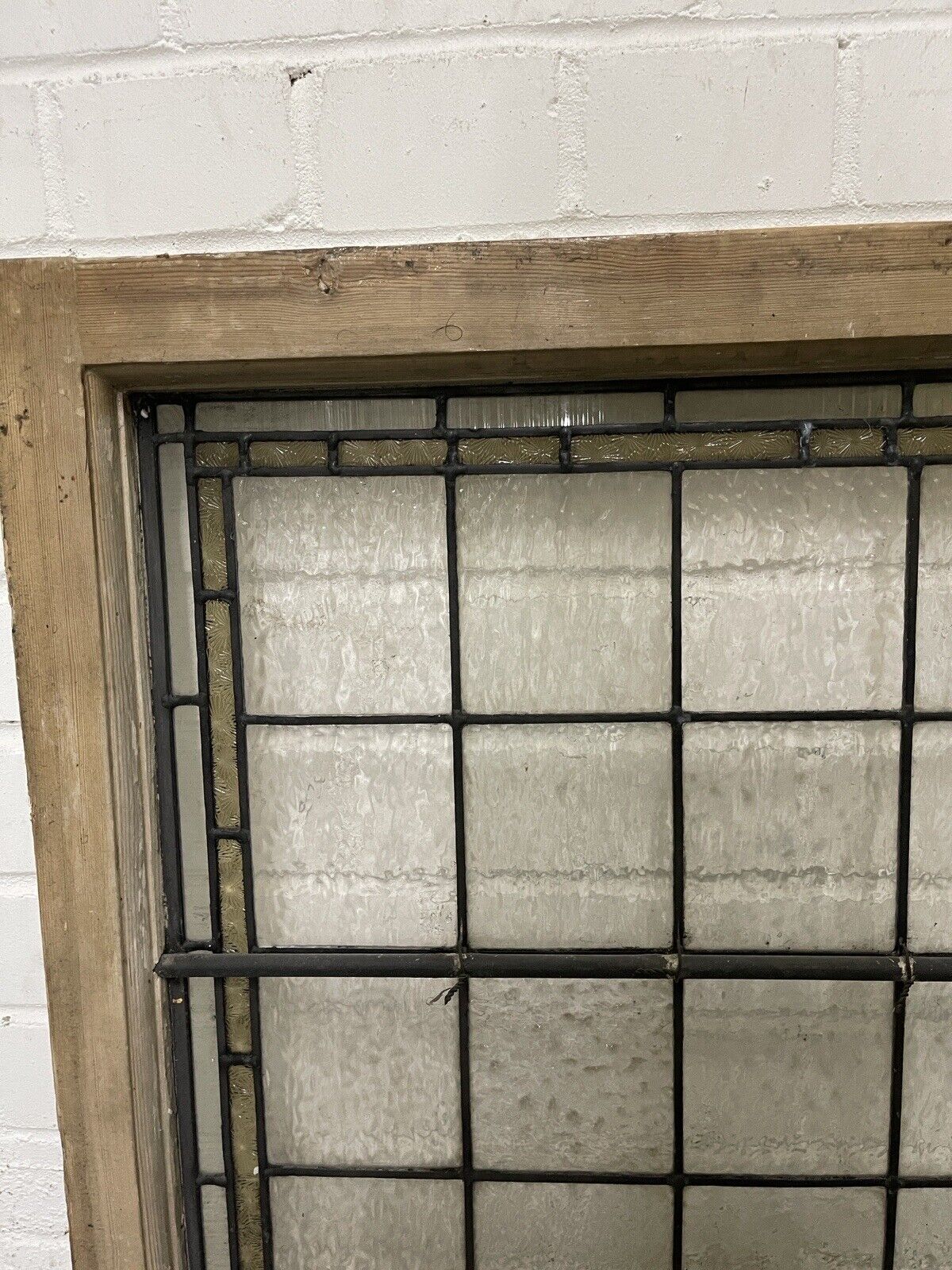 Pair Of Reclaimed Leaded Light Stained Glass Wooden Window Panels