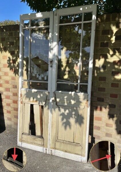 Reclaimed French Single Pane Glass Wooden Double Doors 2140 x 1180mm