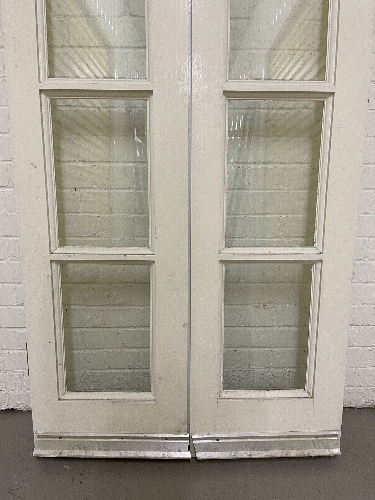 Reclaimed Old French Single Panel Glass Wooden Double Doors 2050 or 2055 x 913mm