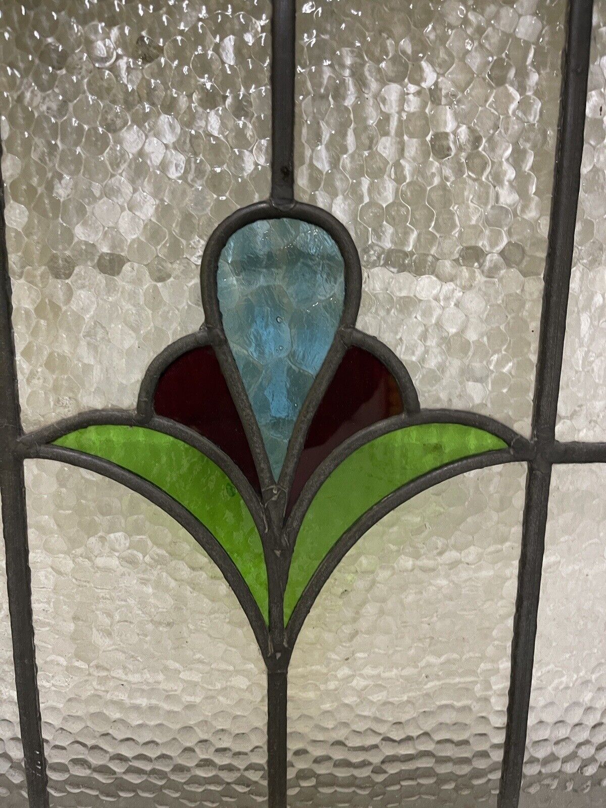 Reclaimed Leaded Light Stained Glass Art Nouveau Wooden Window Panel