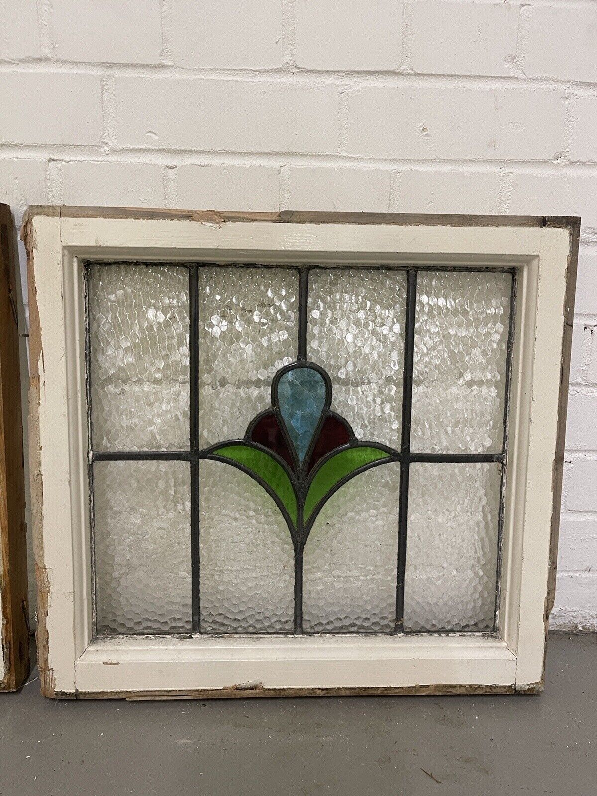 Reclaimed Leaded Light Stained Glass Art Nouveau Wooden Window Panel