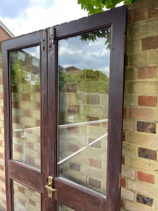 Reclaimed Old French Double Glazed Glass Wooden Double Doors 1160 x 2000mm