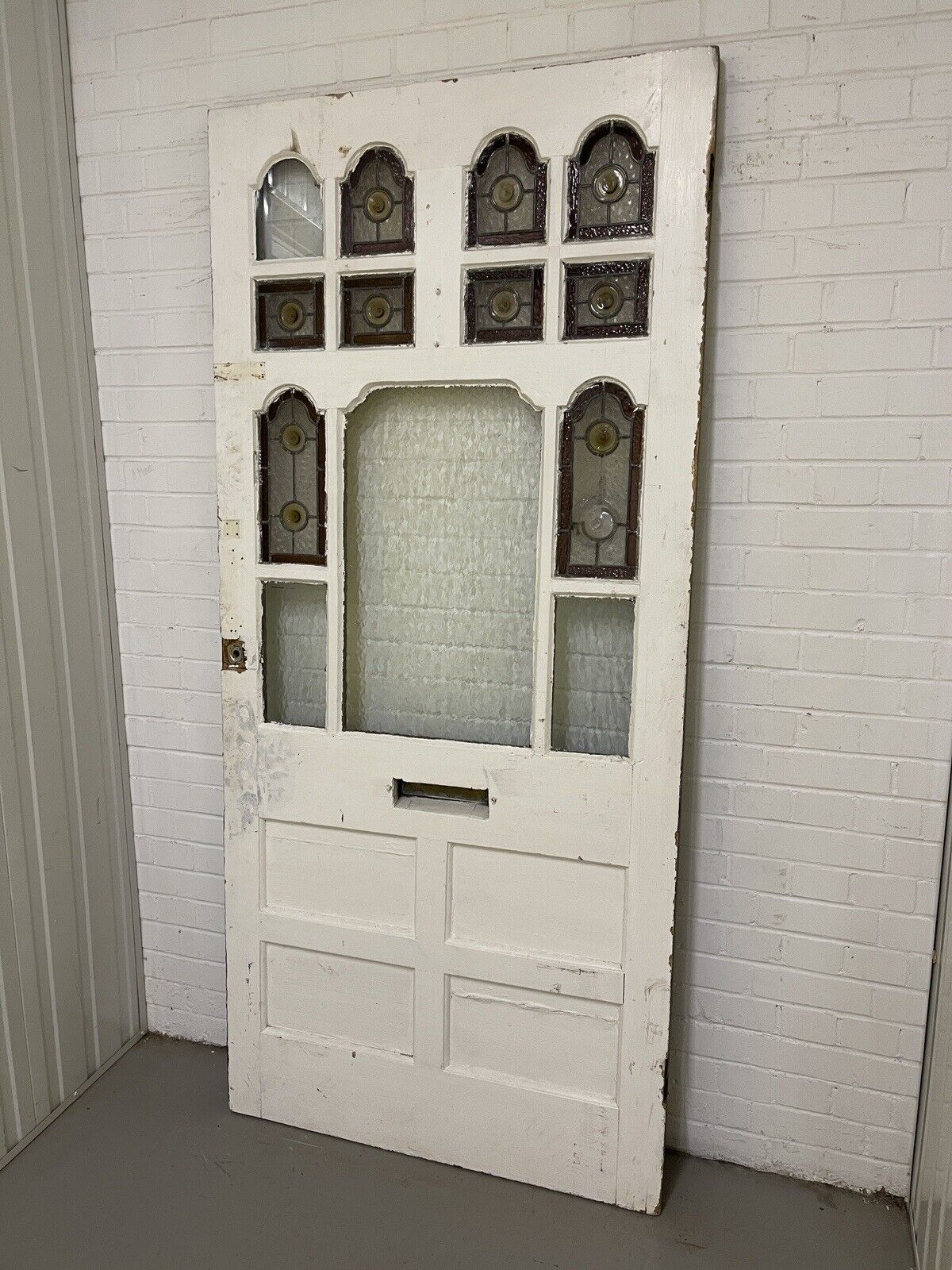 Reclaimed Victorian Edwardian Wooden Panel Stained Glass Front Door 2130 x 975