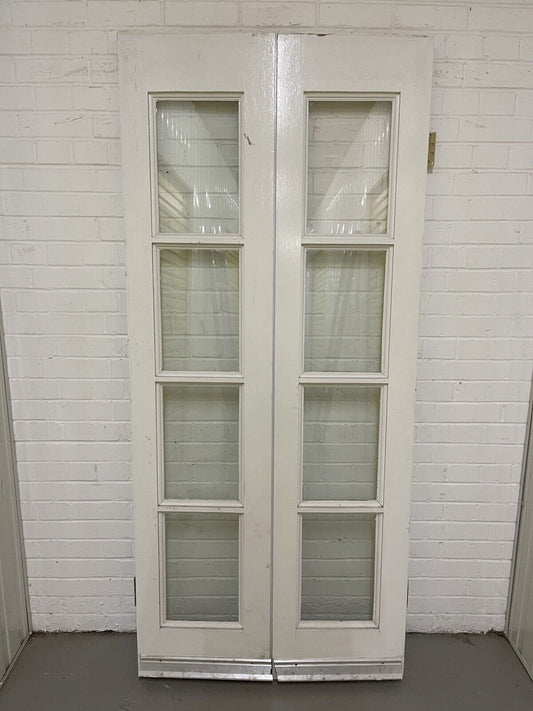 Reclaimed Old French Single Panel Glass Wooden Double Doors 2050 or 2055 x 913mm