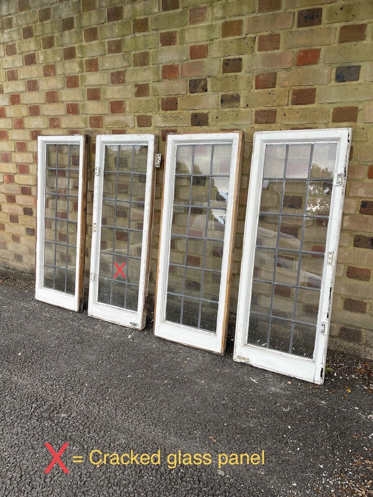 Job Lot Of 4 Reclaimed Leaded Light Panel Wooden Window