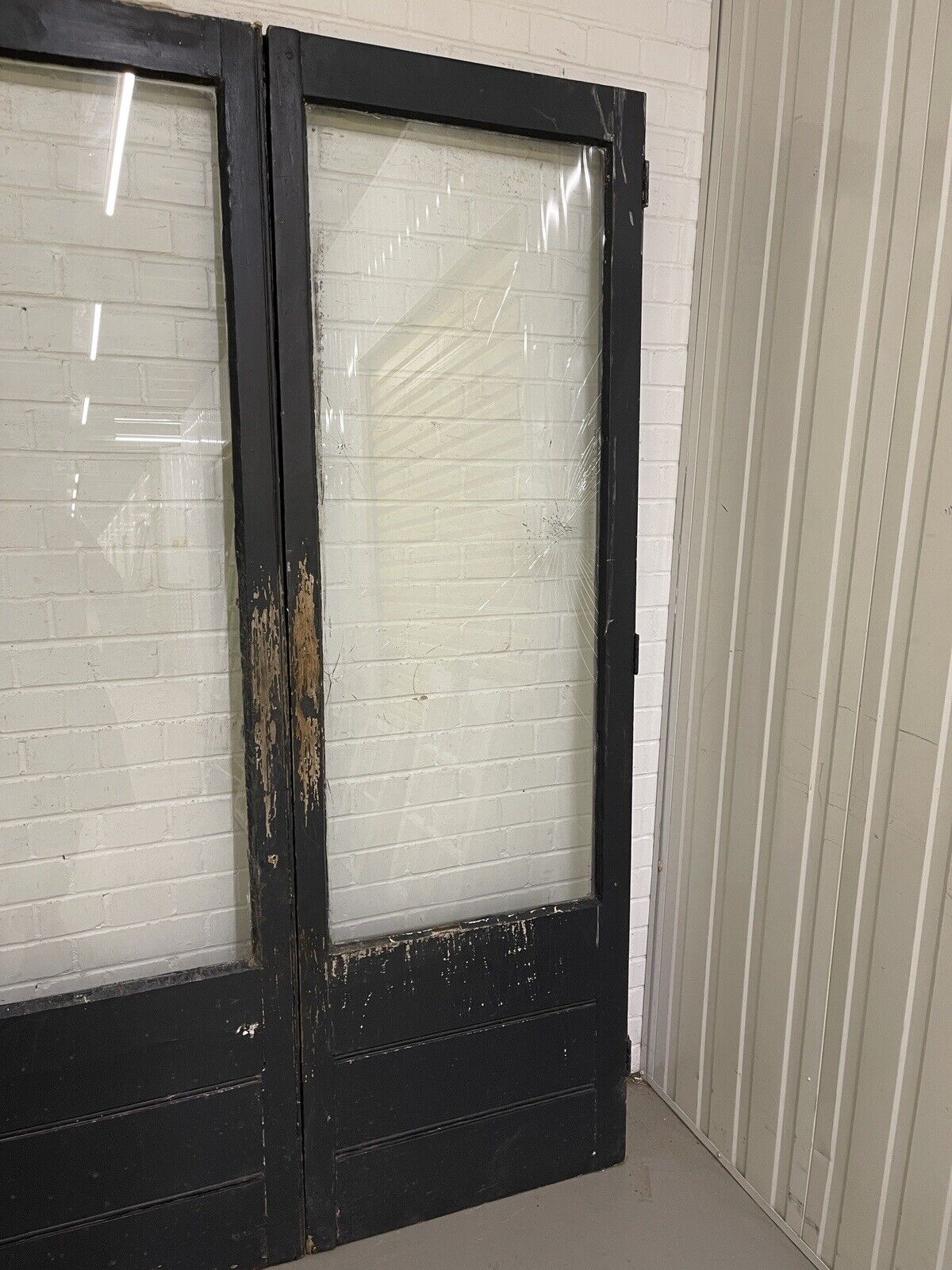 Reclaimed Old French Single Panel Glass Wooden Double Doors 1370 x 2113mm