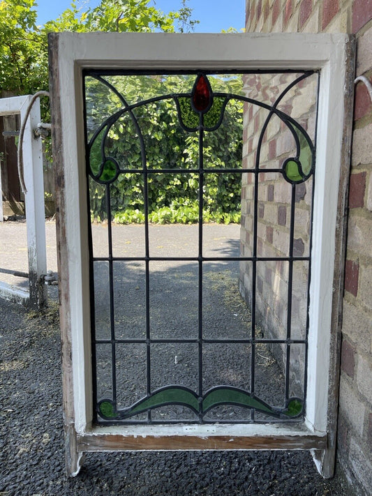 Reclaimed Leaded Light Stained Glass Art Nouveau Window Panel 835 x 530mm
