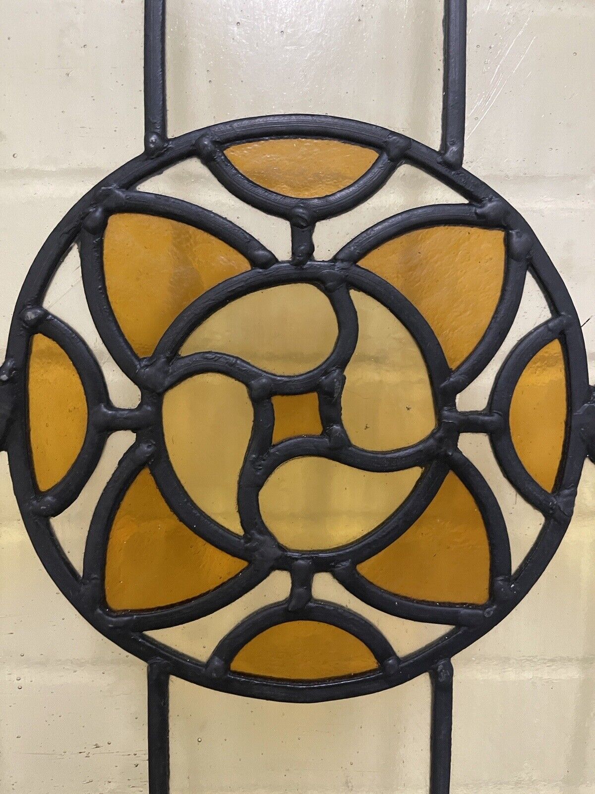 Reclaimed Leaded Light Stained Glass Art Nouveau Wooden Window Panel
