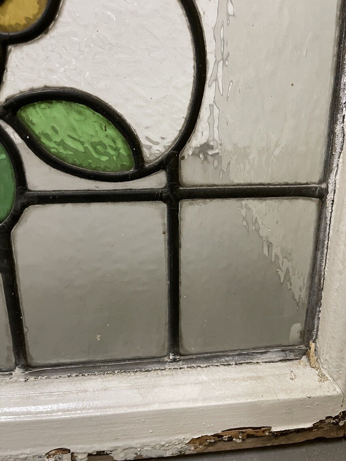 Reclaimed Floral Leaded Light Stained Glass Art Nouveau Window Panel 505 x 455mm