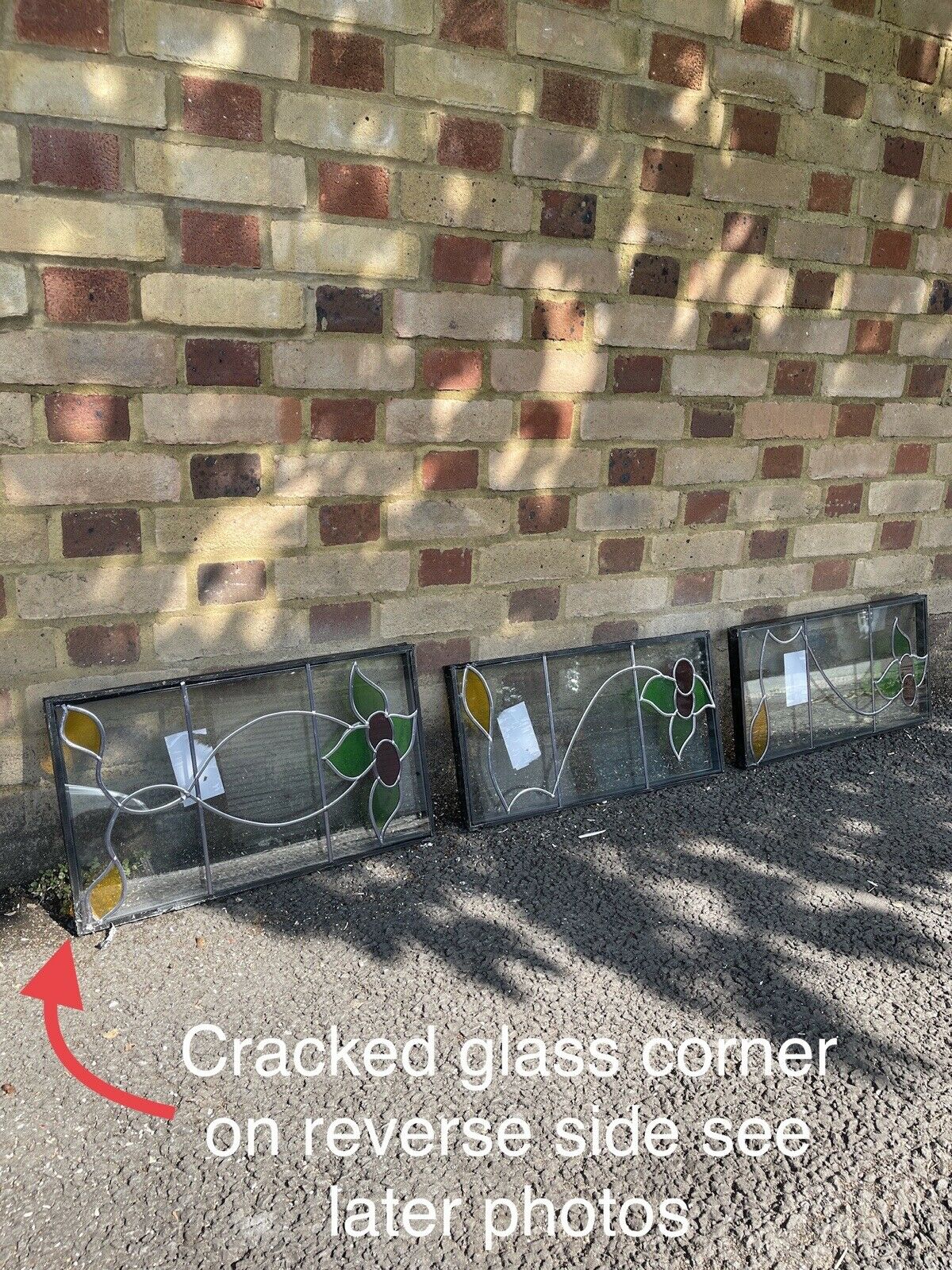 Job Lot Of Three Leaded Light Double Glazed Floral Stained Glass Panels