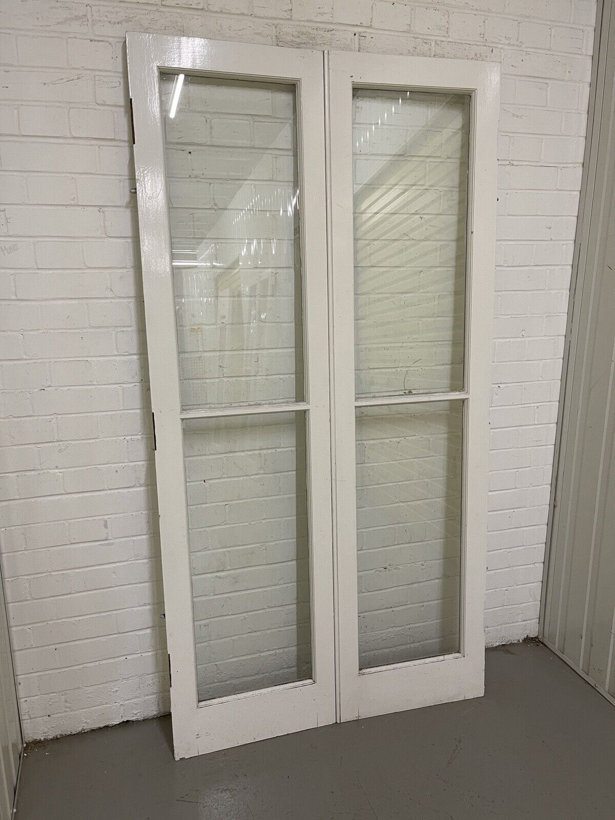 Reclaimed French Toughened Single Panel Glass Wooden Double Door 1930 x 1004mm