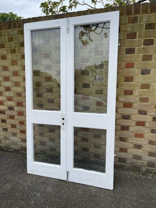 Reclaimed Old French Single Panel Glass Wooden Double Doors 1970mm x 1162mm