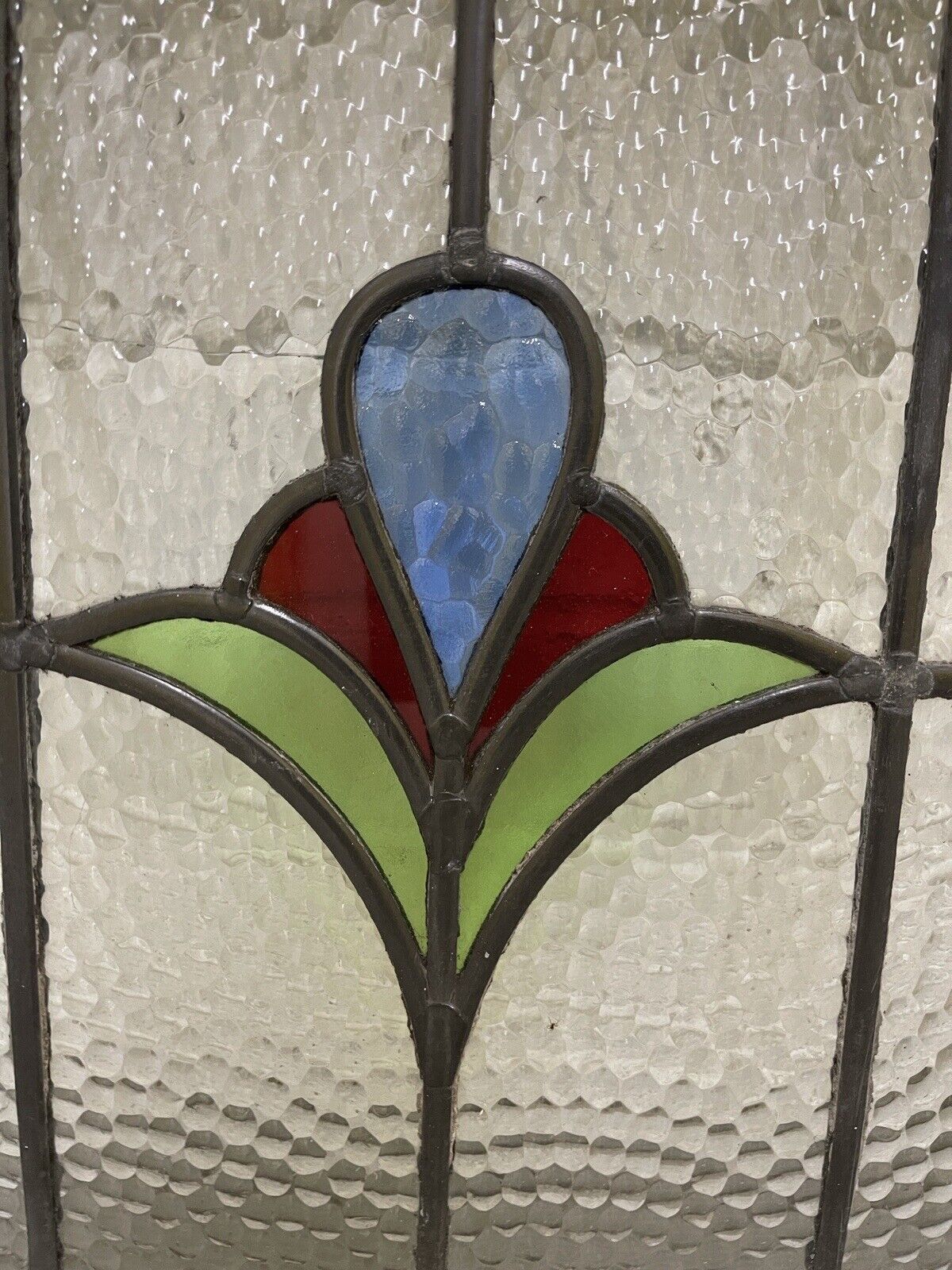 Reclaimed Leaded Light Stained Glass Art Nouveau Wooden Window Panel
