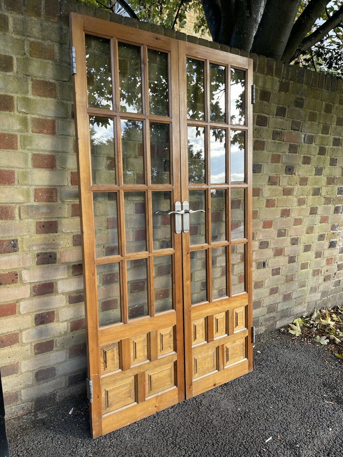 Reclaimed French Single Pane Glass Wooden Double Doors Spanish Colonial Doors