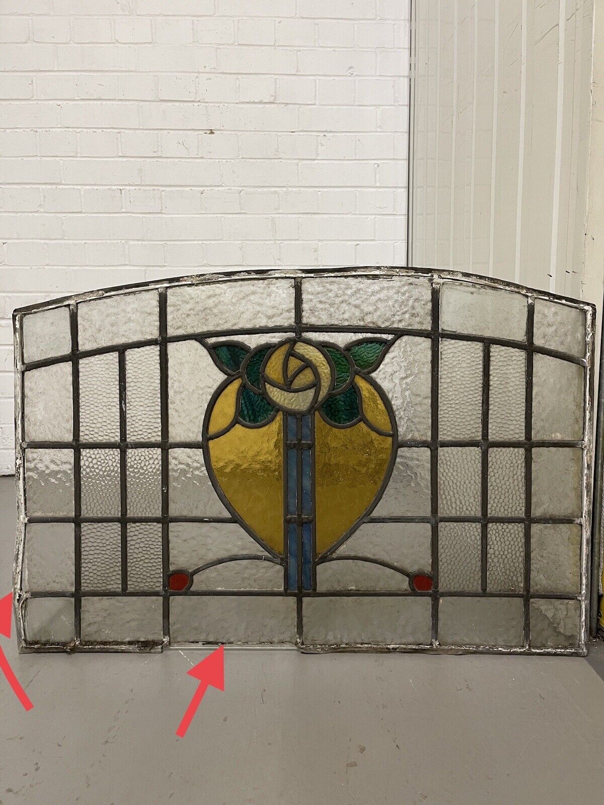 Reclaimed Fanlight Leaded Light Stained Glass Art Nouveau Window Panel