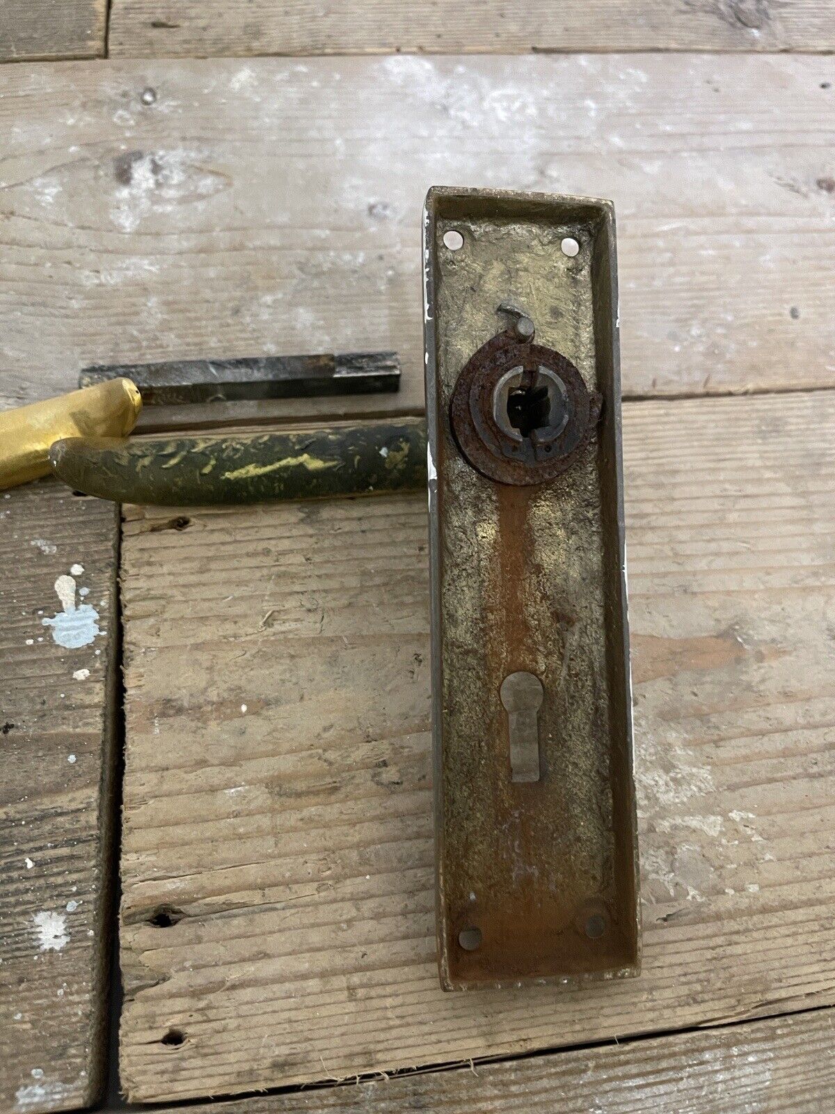 Pair Of Reclaimed Antique Old Brass Door Handles