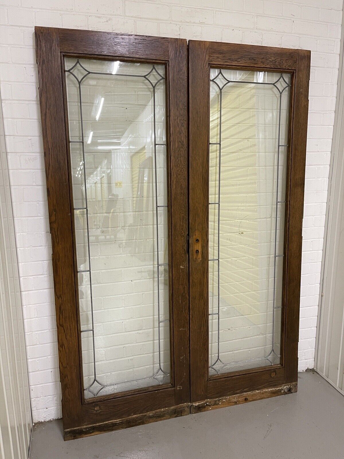 Reclaimed Old Oak French Double Glazed Glass Wooden Double Doors 1995 x 1380mm