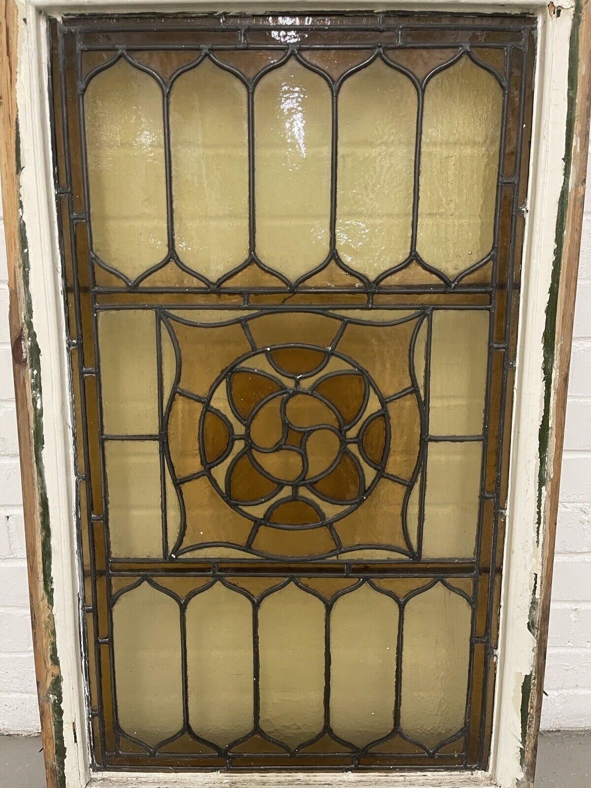 Reclaimed Leaded Light Stained Glass Art Nouveau Wooden Window Panel