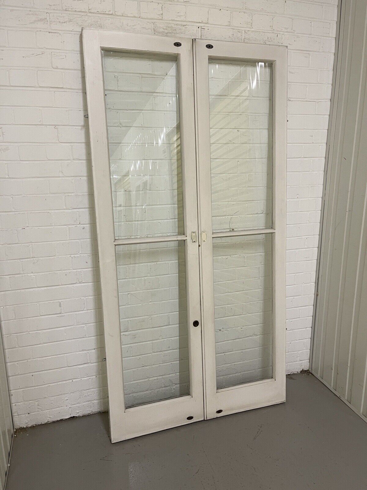 Reclaimed French Toughened Single Panel Glass Wooden Double Door 1930 x 1004mm