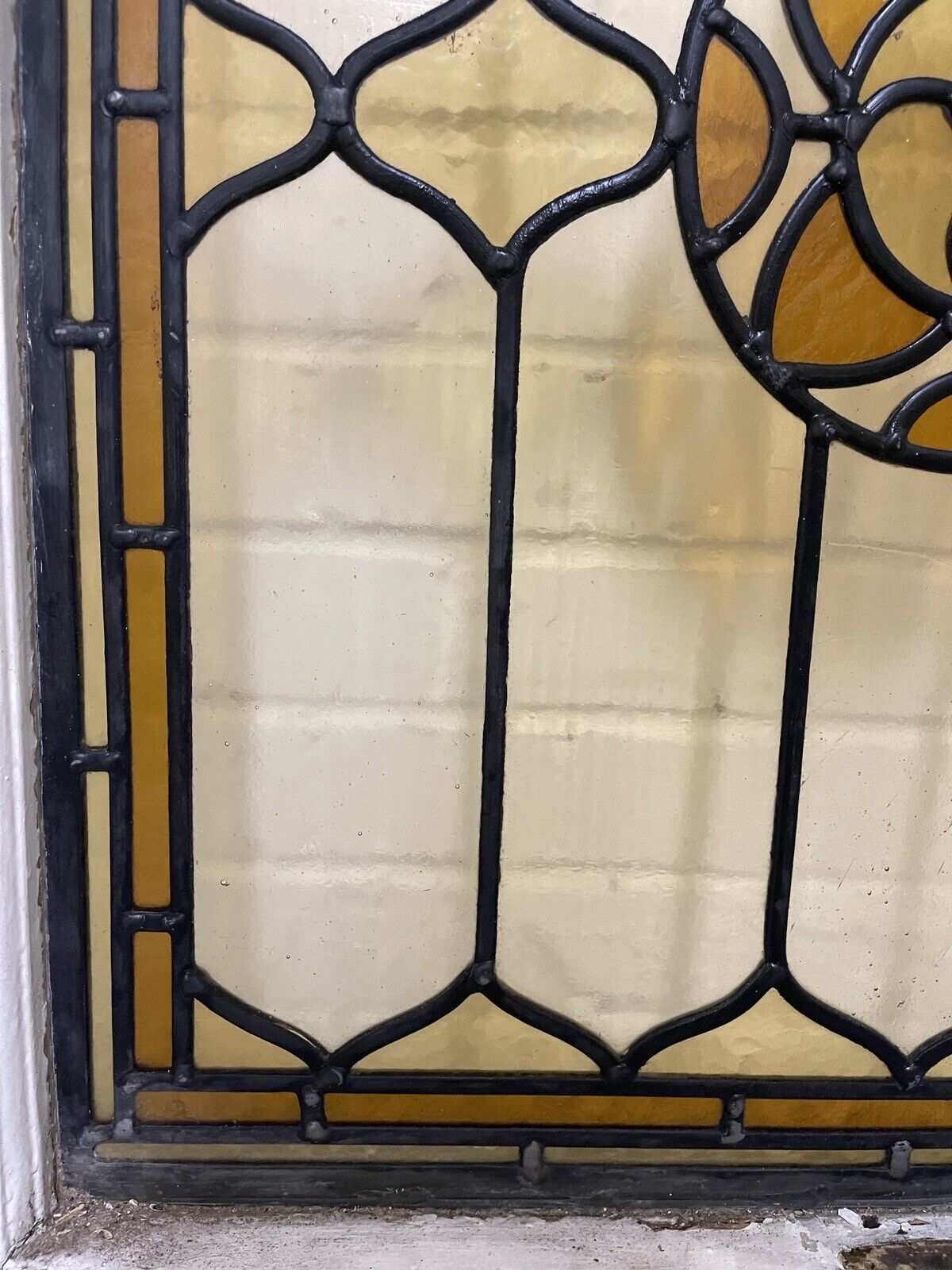 Reclaimed Leaded Light Stained Glass Art Nouveau Wooden Window Panel