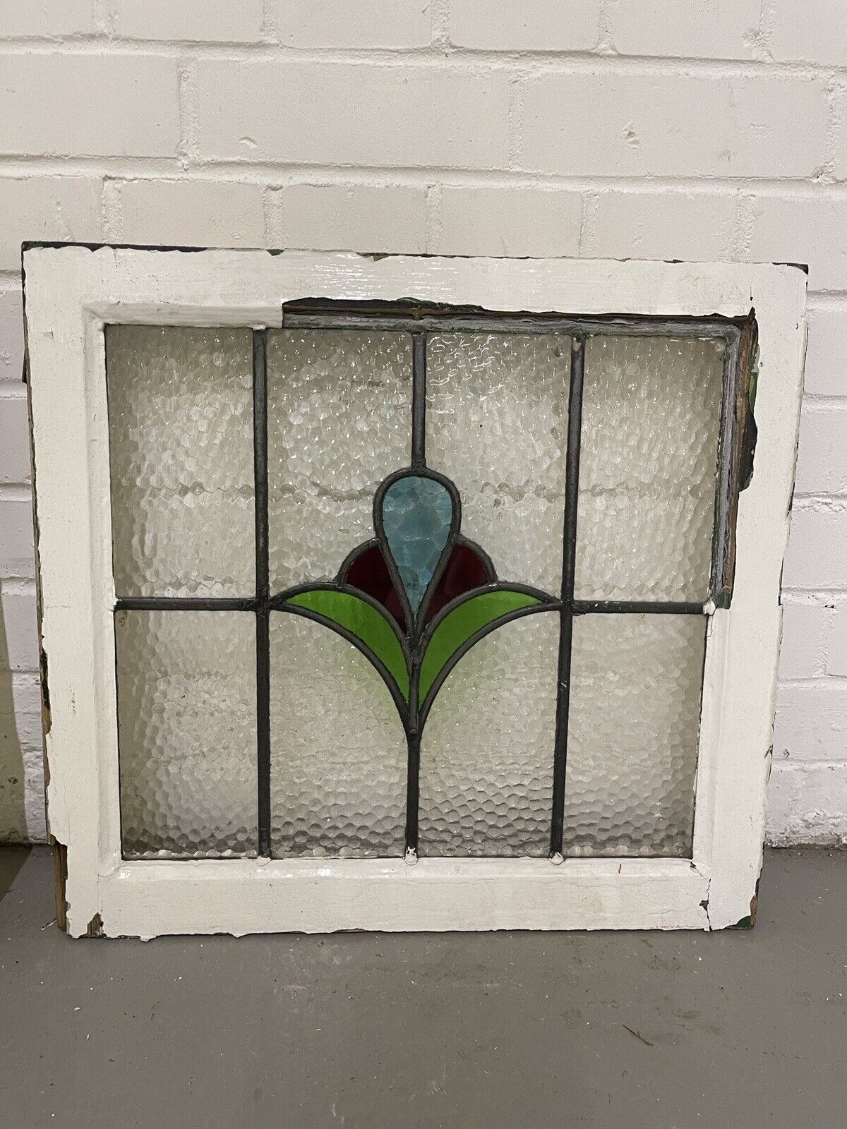 Reclaimed Leaded Light Stained Glass Art Nouveau Wooden Window Panel