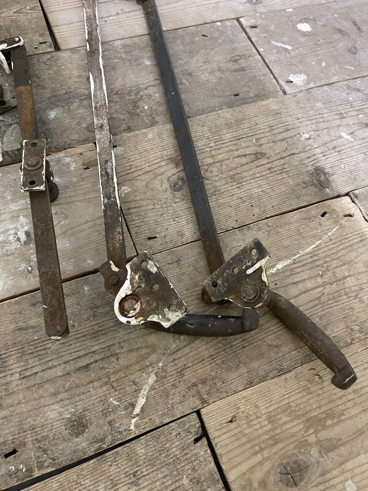 Large Pair Of Reclaimed Antique Old Cast Iron Window Handles and a Stay