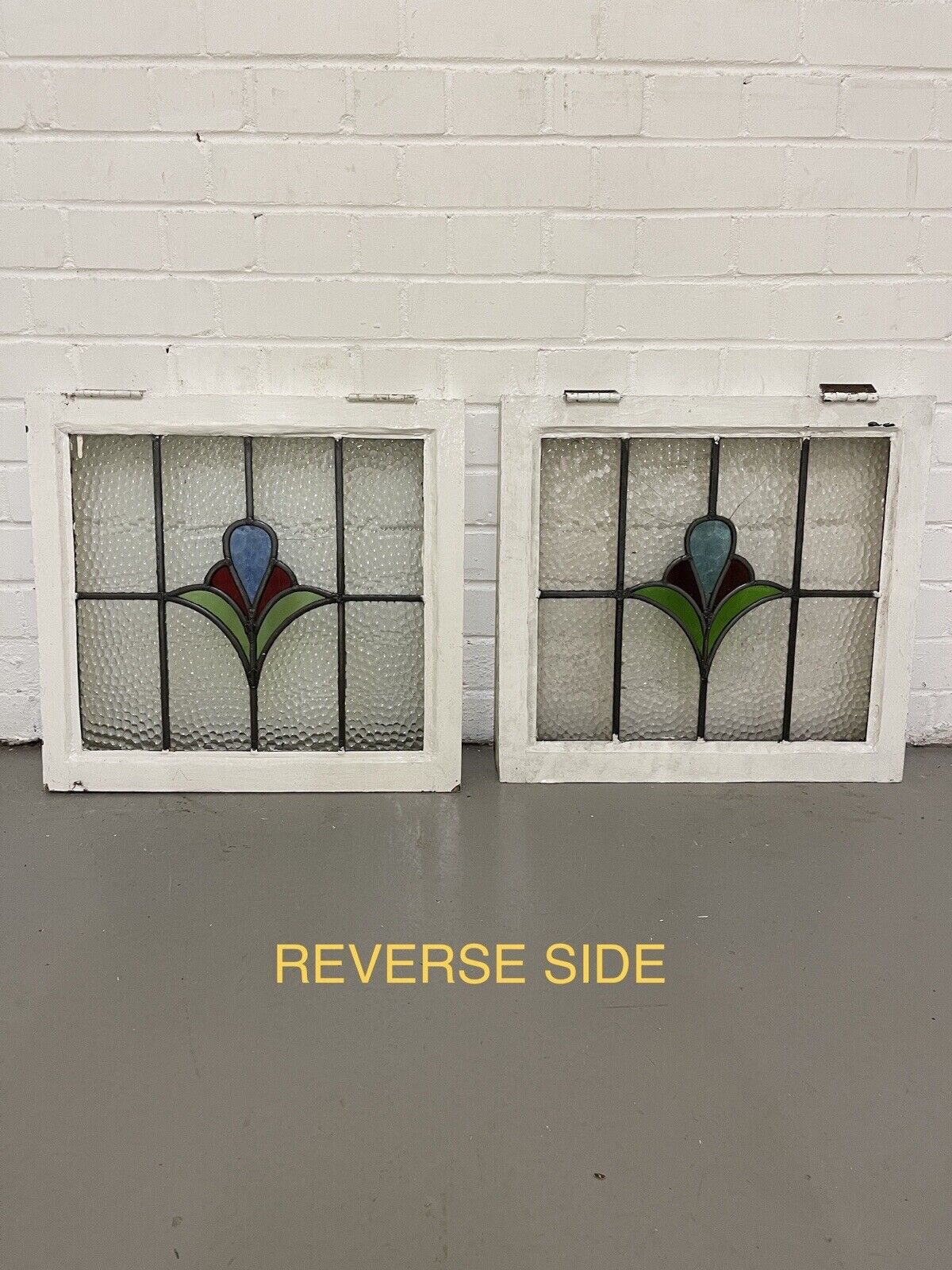 Reclaimed Leaded Light Stained Glass Art Nouveau Wooden Window Panel