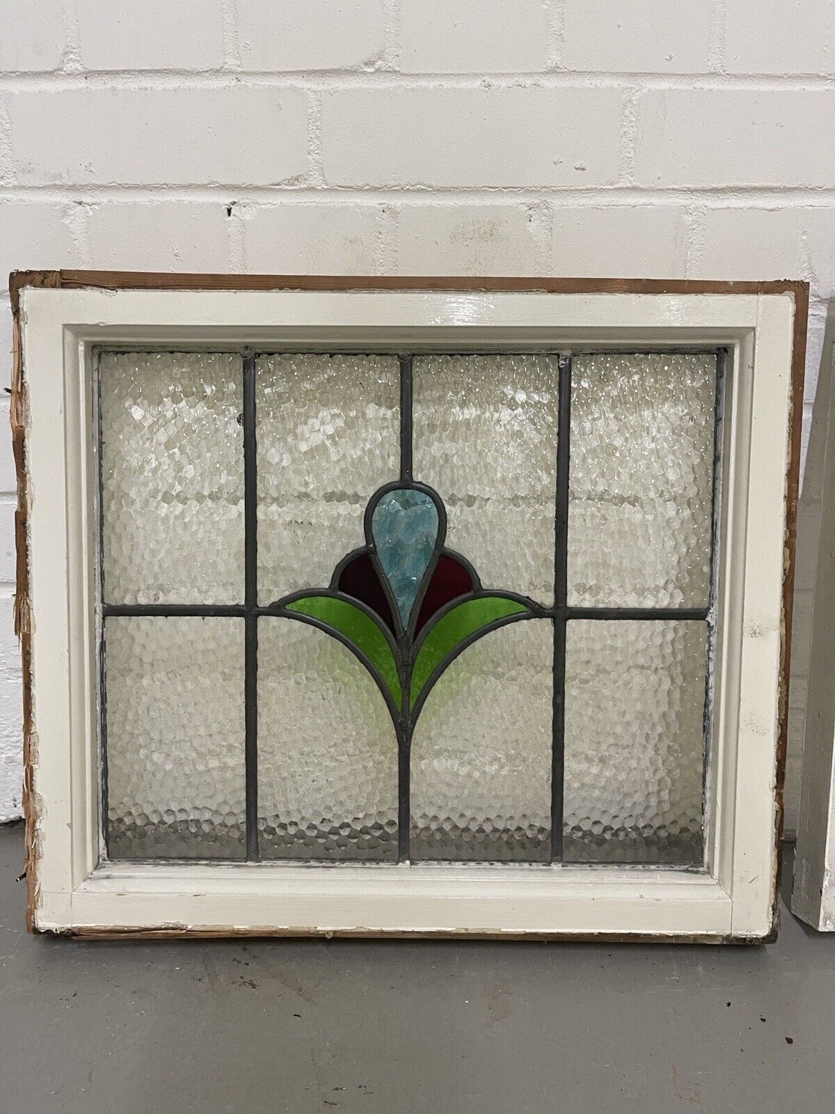 Reclaimed Leaded Light Stained Glass Art Nouveau Wooden Window Panel