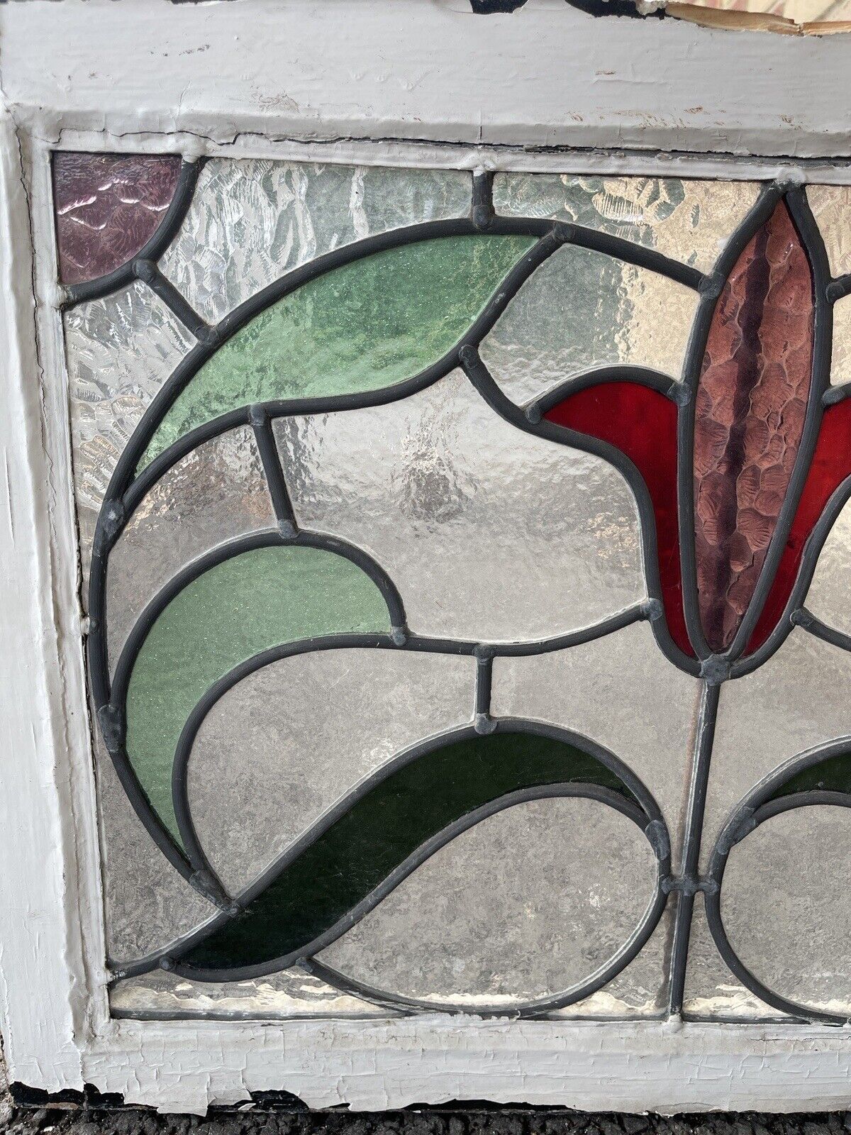 Reclaimed Leaded Light Stained Glass Art Nouveau Wooden Window Panel